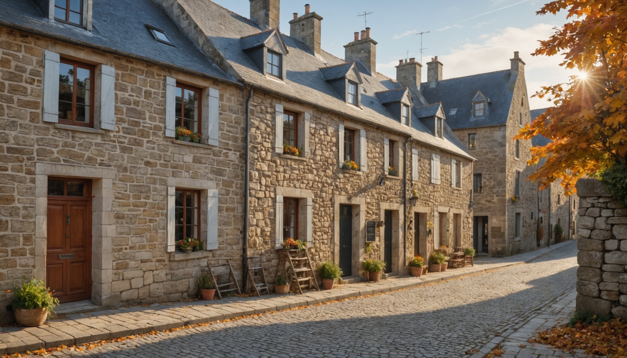 Rue d'un village breton en travaux de réhabilitation
